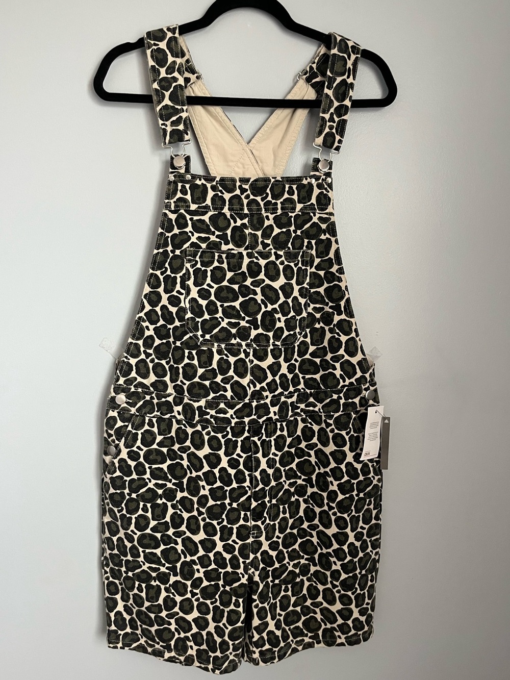 ASOS Leopard Print Short Overalls in Black Gray and Cream SZ Med